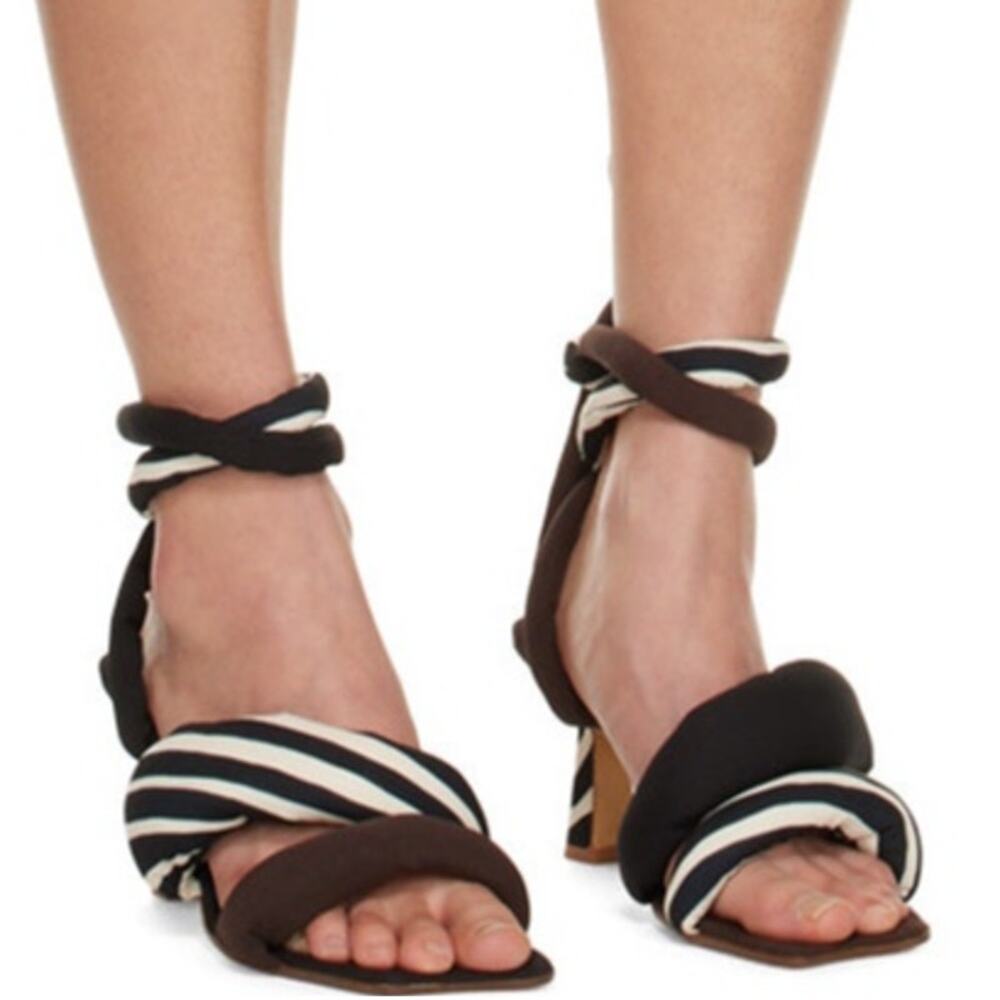 Ugo Paulon U2 Yuri Tie Heels Sandals Sz 37 70mm Black Brown Zebra Handmade $550